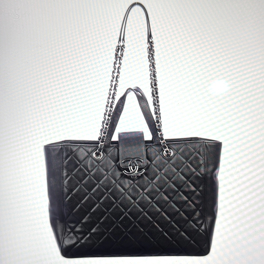 Black Chanel large CC box shopper caviar